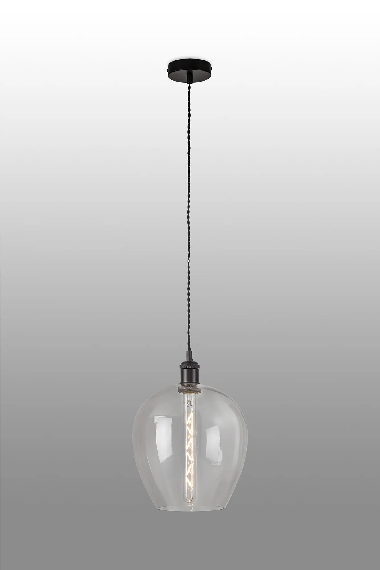 Cawdor Single Pendant, 1 Light E27, Matt Black/Black/Clear Wine Glass DK1108  Deco Cawdor
